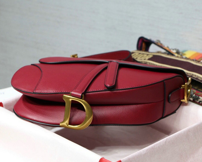 Dior Grained Calfskin Saddle Bag Red M9001