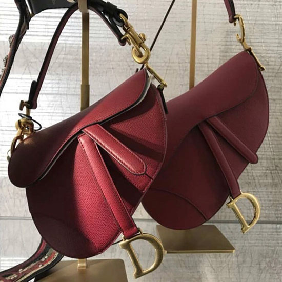 Dior Grained Calfskin Saddle Bag Red M9001