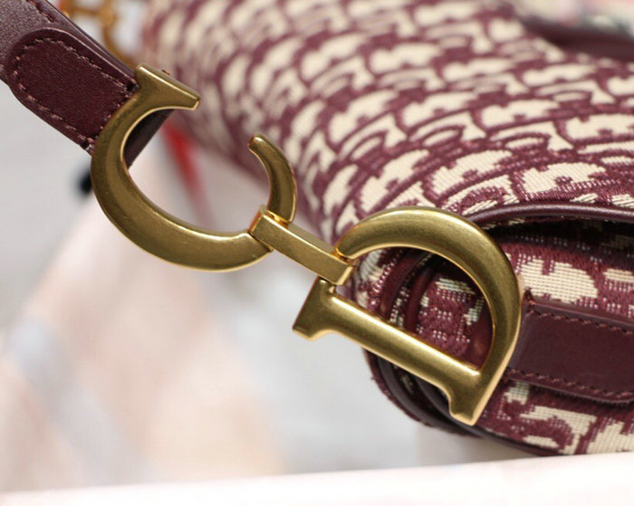 Dior Oblique Canvas Saddle Bag Burgundy M9001