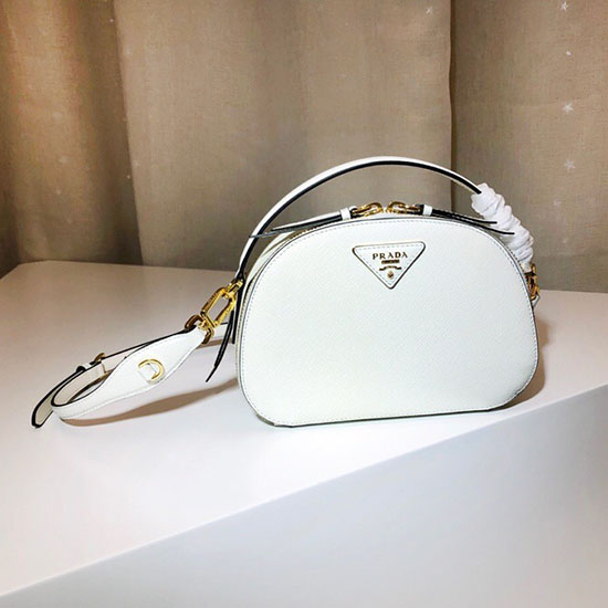 Prada Odette Saffiano Leather Bag White 1BH123