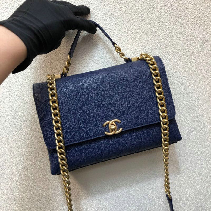 Chanel Grained Calfskin Flap Bag Blue AS0305