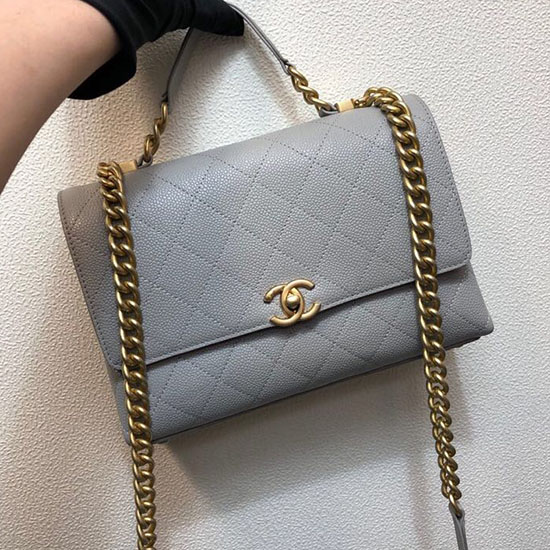 Chanel Grained Calfskin Flap Bag Grey AS0305