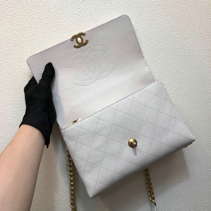 Chanel Grained Calfskin Flap Bag White AS0305