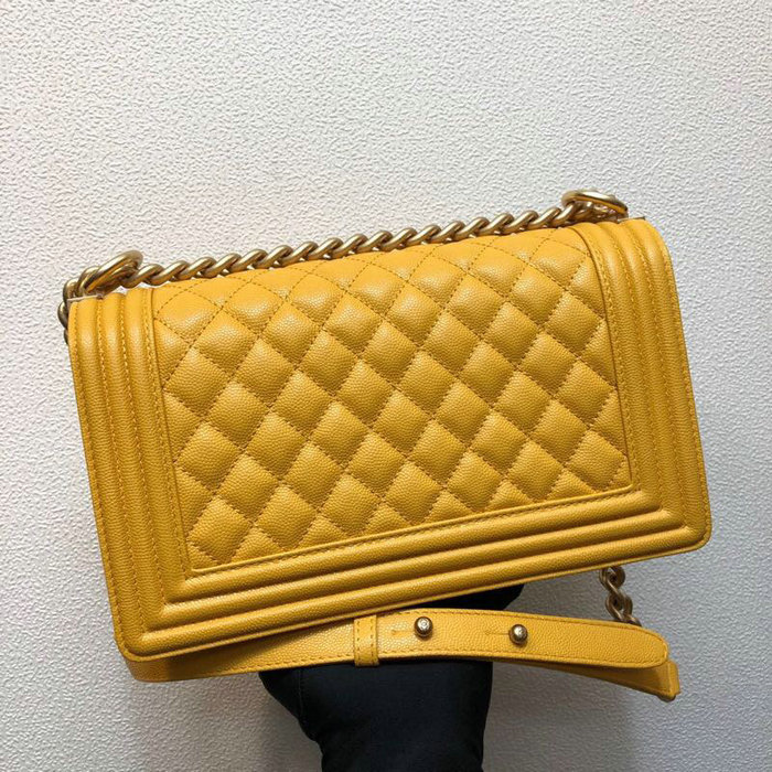 Medium Boy Chanel Grained Calfskin Handbag Yellow A67086