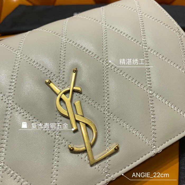 Saint Laurent Angie Chain Bag in Diamond-quilted Lambskin Cream 568906