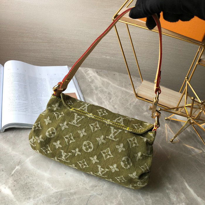 Louis Vuitton Monogram Denim Mini Pleaty Handbag Green M95050