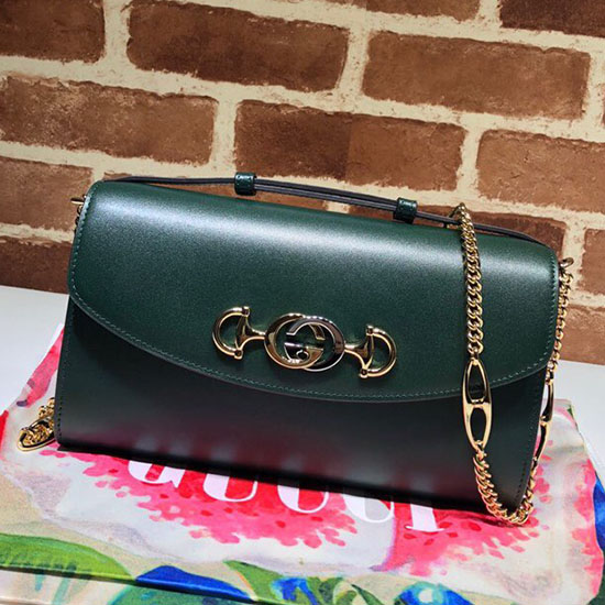 Gucci Zumi Smooth Leather Small Shoulder Bag Green 572375