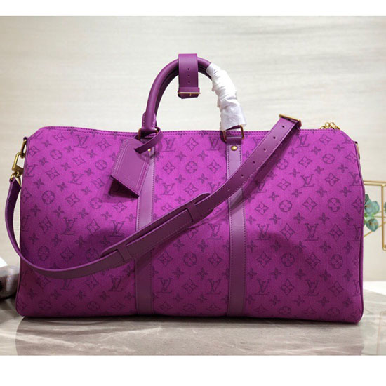 Louis Vuitton Monogram Denim Keepall Bandouliere 50 Purple M44645