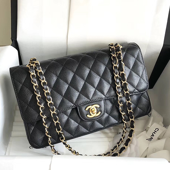 Classic Chanel Caviar Leather Bag Black with Gold Hardware A1112