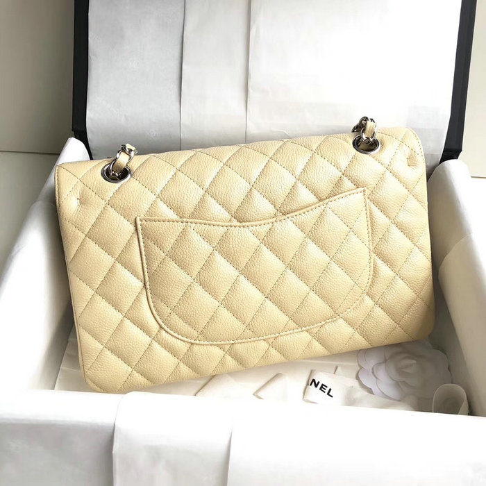 Classic Chanel Caviar Leather Flap Shoulder Bag Beige A1112