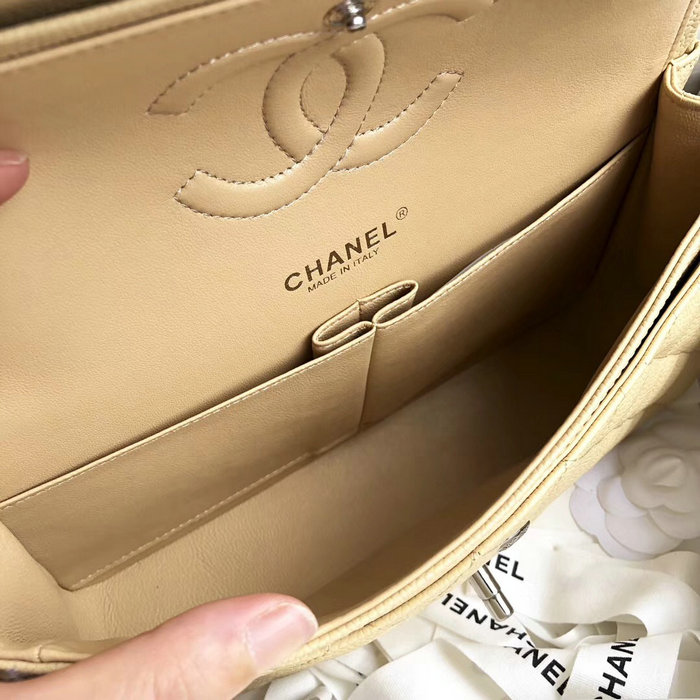 Classic Chanel Caviar Leather Flap Shoulder Bag Beige A1112