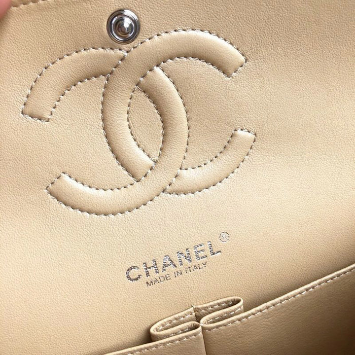 Classic Chanel Caviar Leather Flap Shoulder Bag Beige A1112