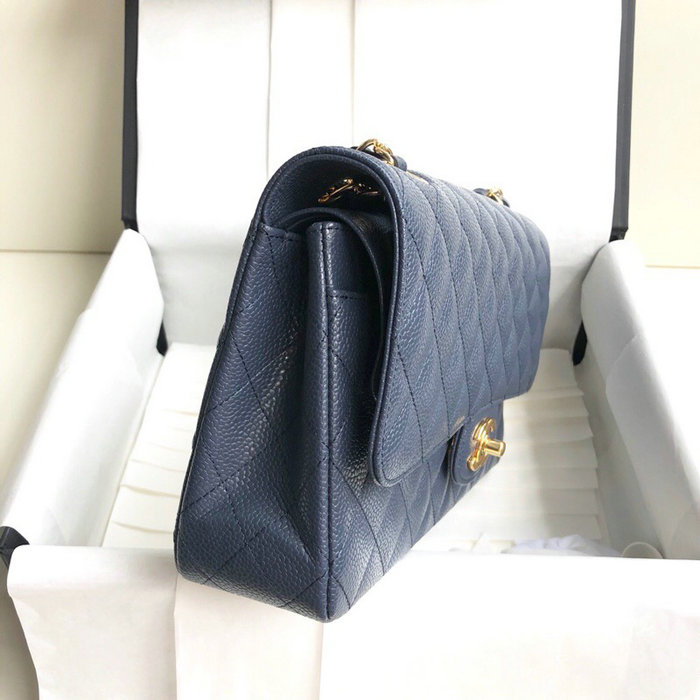 Classic Chanel Caviar Leather Flap Shoulder Bag Blue A1112