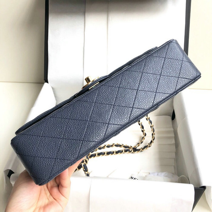 Classic Chanel Caviar Leather Flap Shoulder Bag Blue A1112