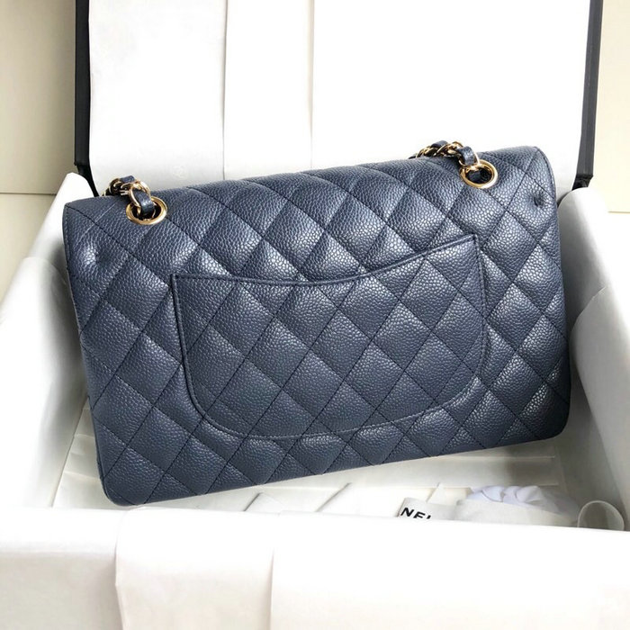 Classic Chanel Caviar Leather Flap Shoulder Bag Blue A1112