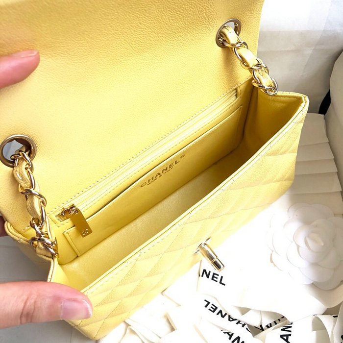Classic Chanel Grain Calfskin Small Flap Bag Yellow CF1116