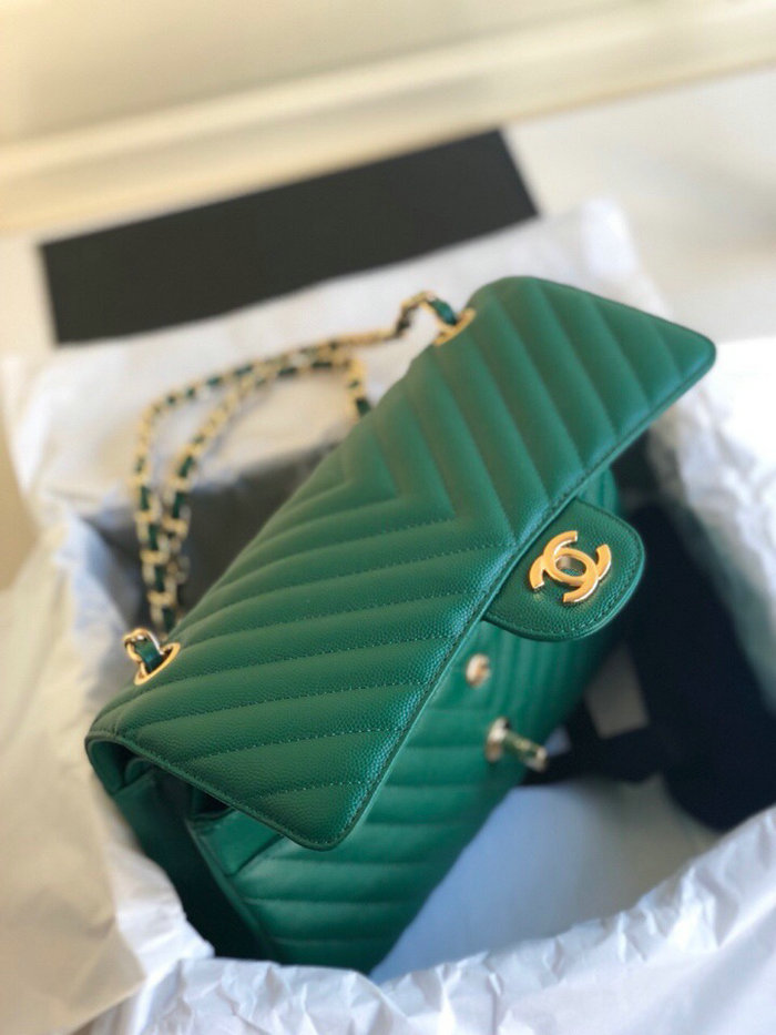Classic Chanel Grained Calfskin Flap Bag Green CF1112