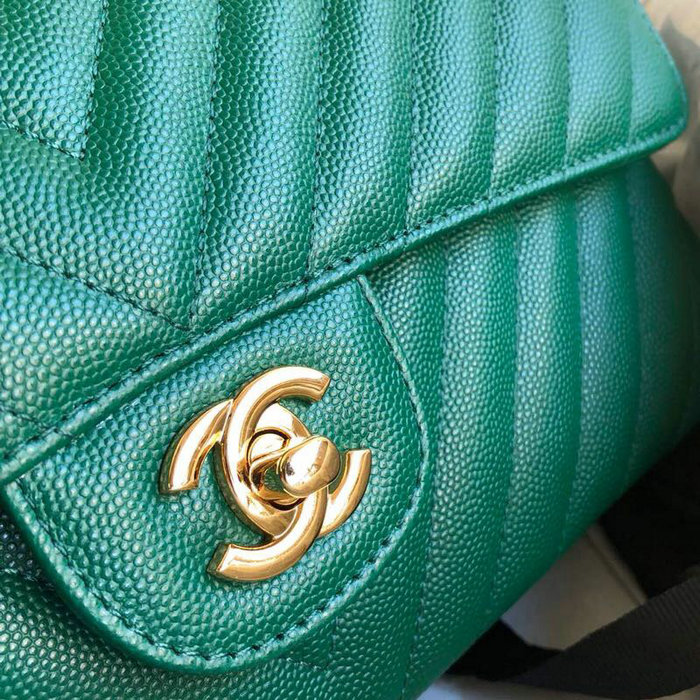 Classic Chanel Grained Calfskin Flap Bag Green CF1112