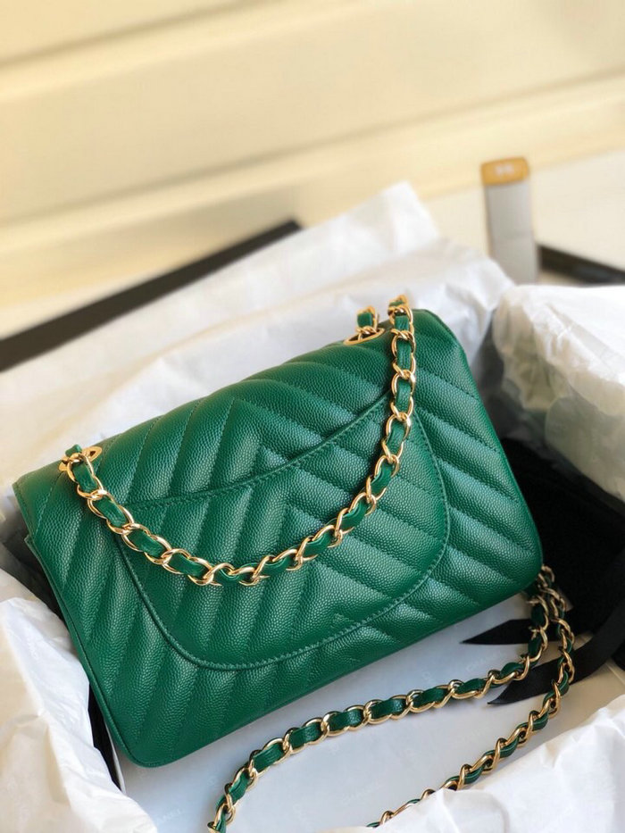 Classic Chanel Grained Calfskin Small Flap Bag Green CF1116