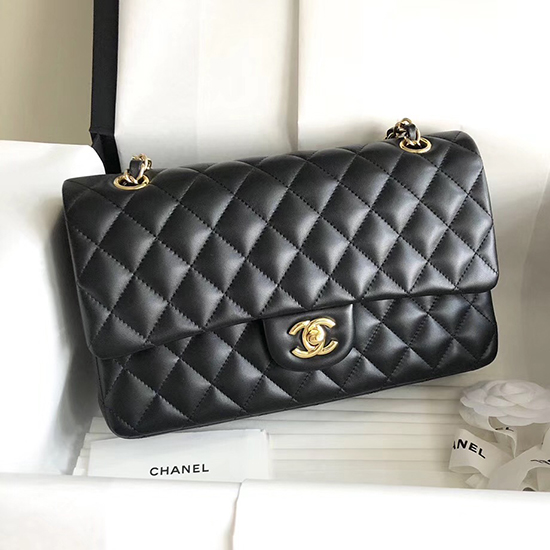 Classic Chanel Lambskin Bag Black with Gold Hardware A1112