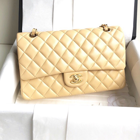 Classic Chanel Lambskin Flap Shoulder Bag Beige A1112