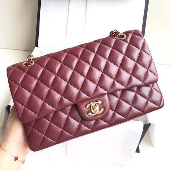 Classic Chanel Lambskin Flap Shoulder Bag Burgundy A1112