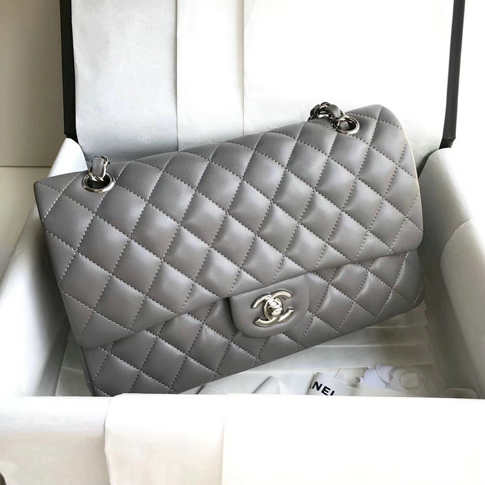 Classic Chanel Lambskin Flap Shoulder Bag Grey A1112