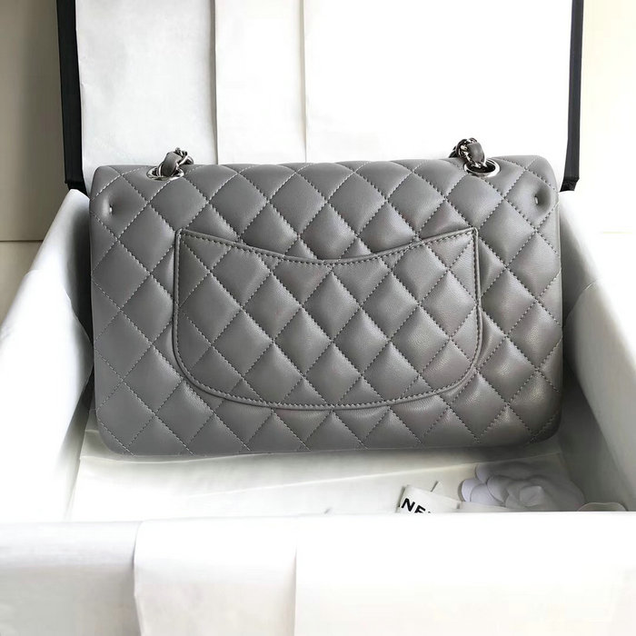Classic Chanel Lambskin Flap Shoulder Bag Grey A1112