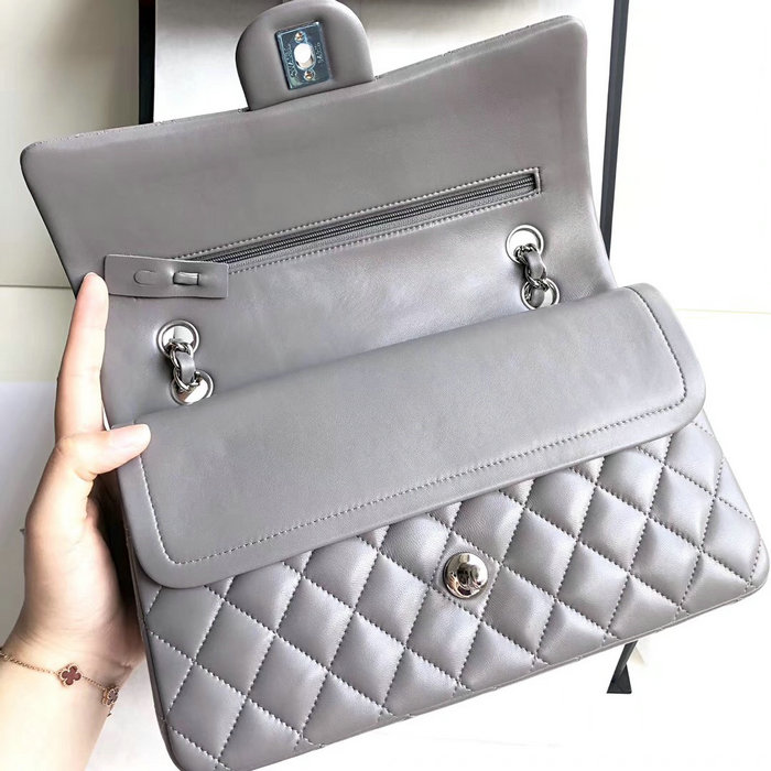 Classic Chanel Lambskin Flap Shoulder Bag Grey A1112