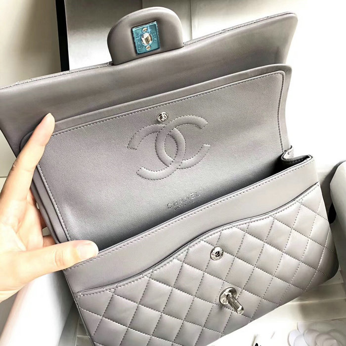 Classic Chanel Lambskin Flap Shoulder Bag Grey A1112