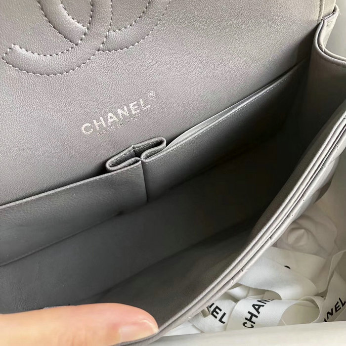 Classic Chanel Lambskin Flap Shoulder Bag Grey A1112