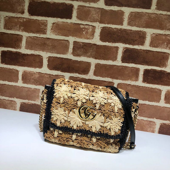 Gucci GG Marmont Raffia Small Shoulder Bag Black 574433