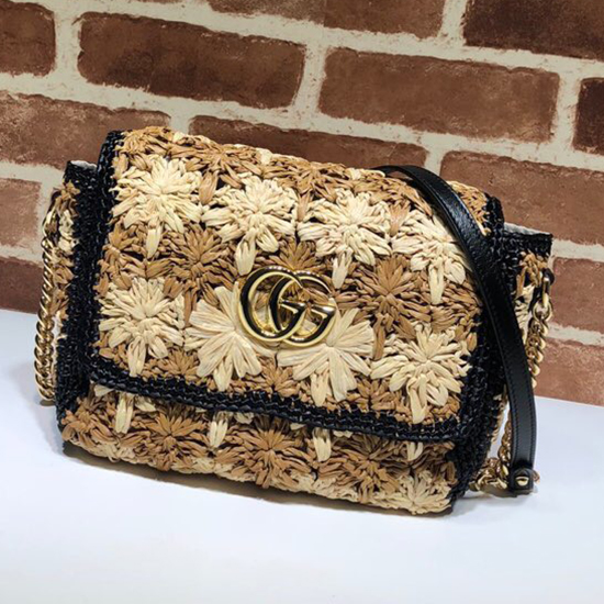 Gucci GG Marmont Raffia Small Shoulder Bag Black 574433