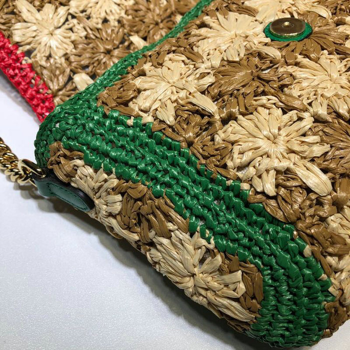 Gucci GG Marmont Raffia Small Shoulder Bag Red 574433