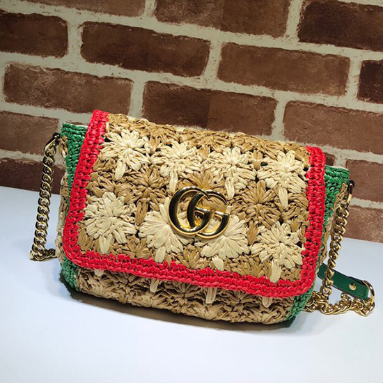 Gucci GG Marmont Raffia Small Shoulder Bag Red 574433