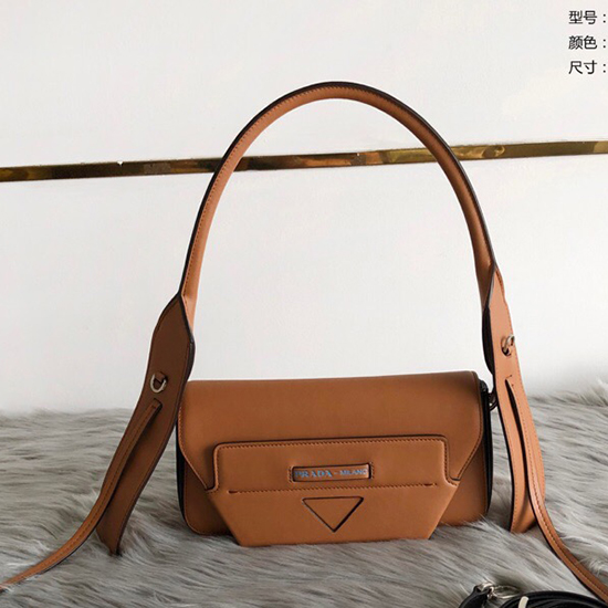 Prada Manuelle Leather Shoulder Bag Brown 1BD166