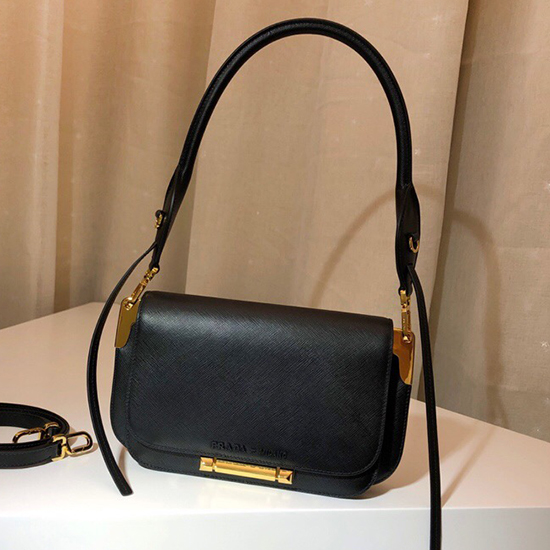 Prada Saffiano Leather Shoulder Bag Black 1BD165