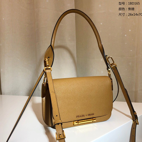 Prada Saffiano Leather Shoulder Bag Brown 1BD165