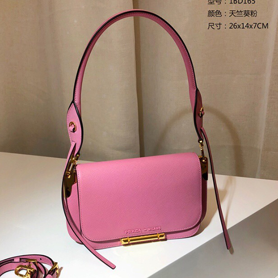 Prada Saffiano Leather Shoulder Bag Pink 1BD165