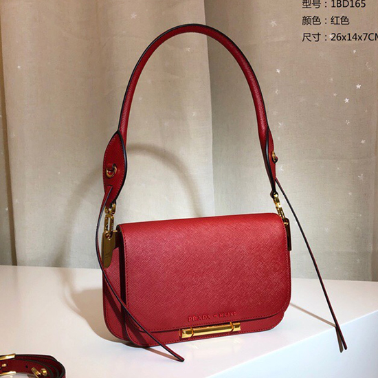 Prada Saffiano Leather Shoulder Bag Red 1BD165