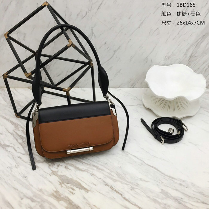 Prada Sybille Leather Shoulder Bag Brown and Black 1BD165