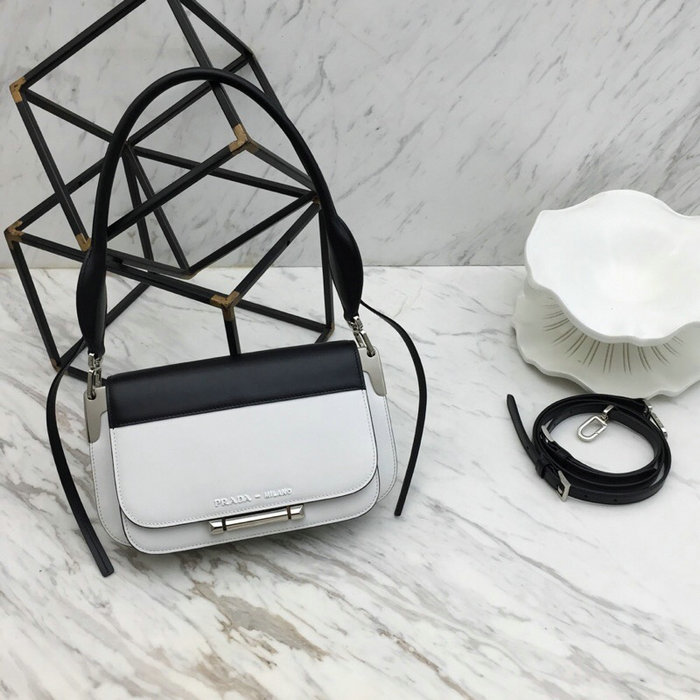 Prada Sybille Leather Shoulder Bag White and Black 1BD165