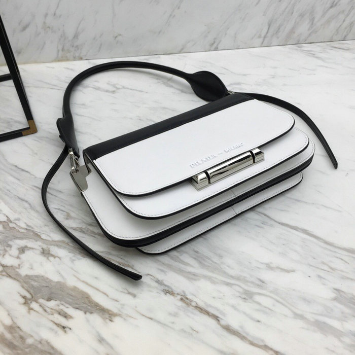 Prada Sybille Leather Shoulder Bag White and Black 1BD165