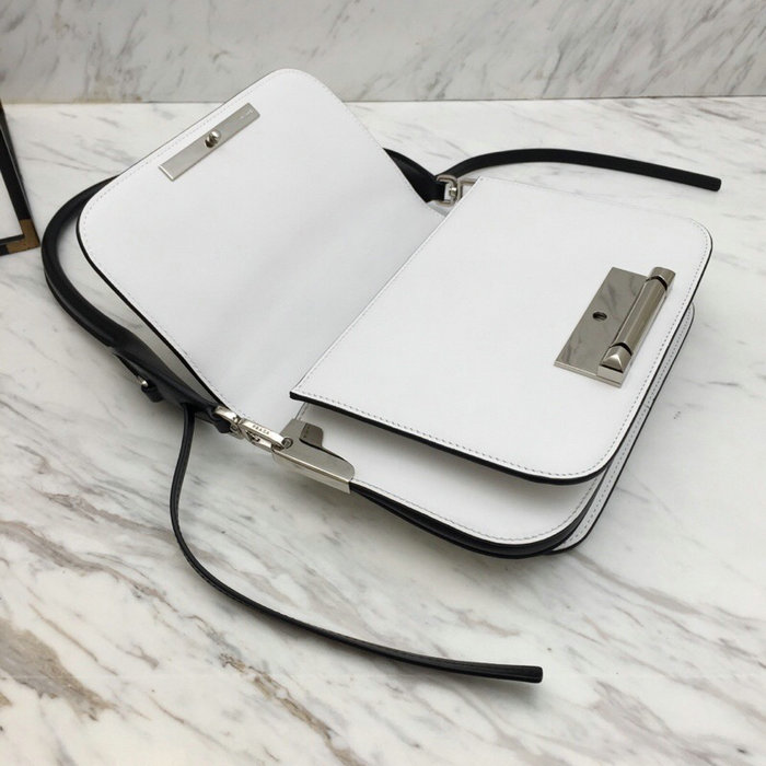 Prada Sybille Leather Shoulder Bag White and Black 1BD165