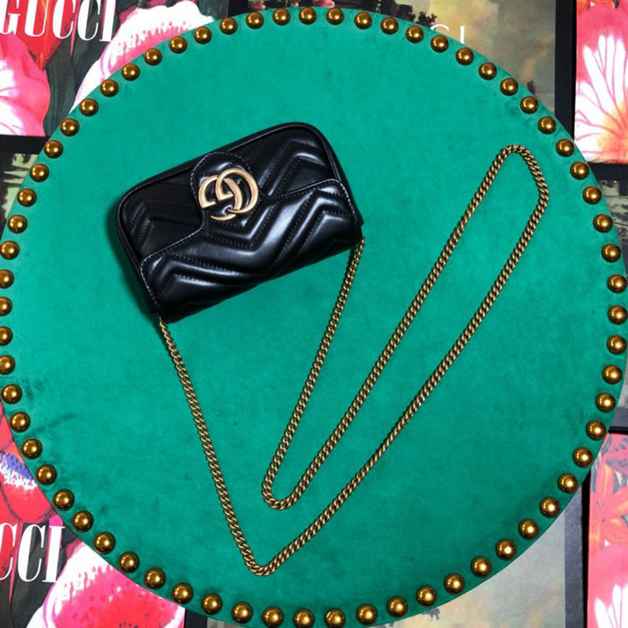 Gucci GG Marmont Matelasse Leather Super Mini Bag Black 476433