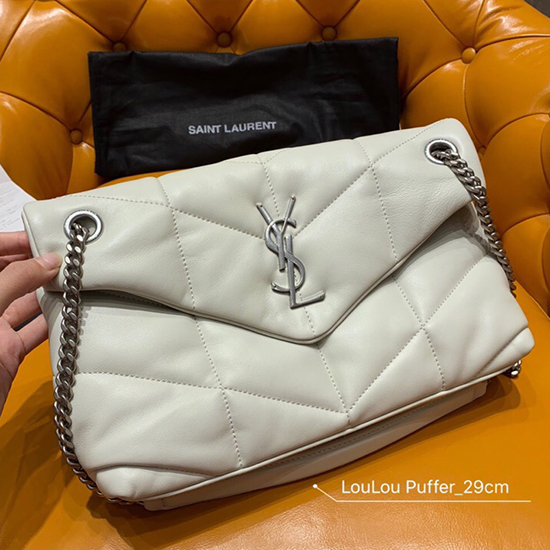 Saint Laurent Loulou Puffer Small Bag White 577476