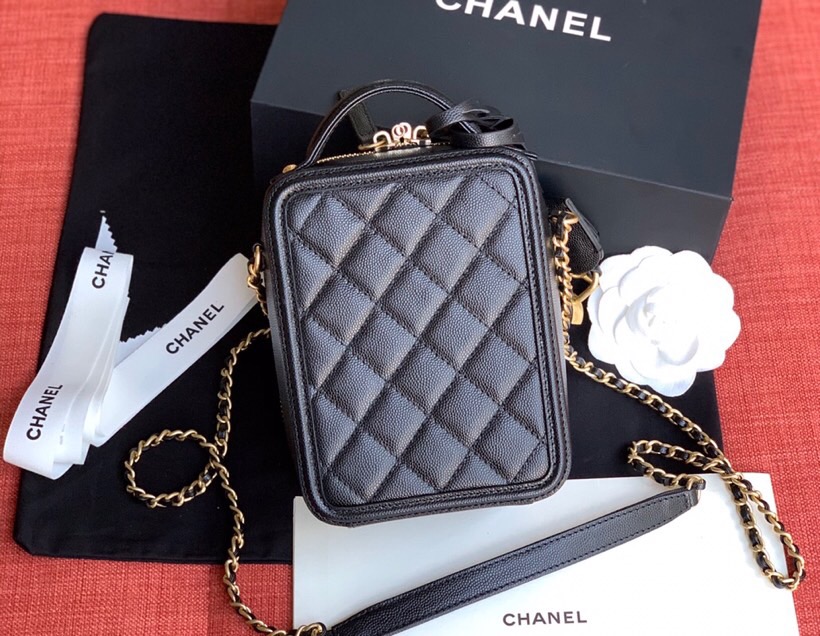 Chanel Grained Calfskin Vanity Case Black A08181