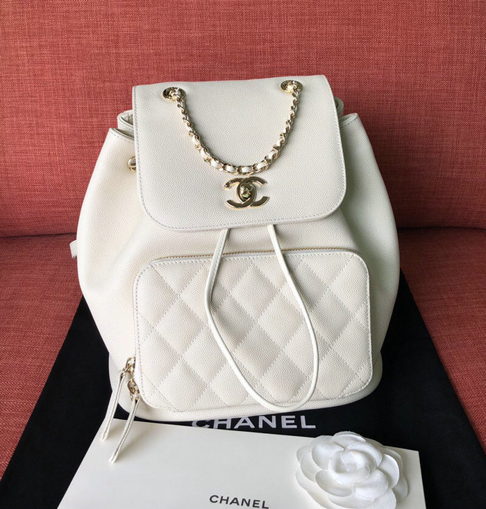 Chanel Grained Calfskin Backpack White A93748