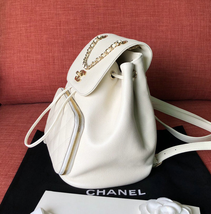 Chanel Grained Calfskin Backpack White A93748