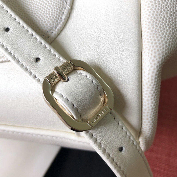 Chanel Grained Calfskin Backpack White A93748